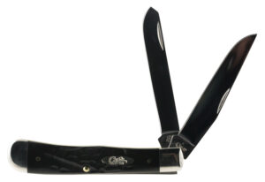 Case 18221 Trapper  3.25"/3.27" Folding Clip Point/Spey Plain Mirror Polished Tru-Sharp SS Blade Rough Black Jigged Synthetic Handle
