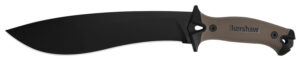 Kershaw 1077TAN Camp 10 10" Black Powder Coated 65Mn Carbon Steel Blade Black/Tan Glass-Filled Nylon Handle 16" Long Includes Sheath