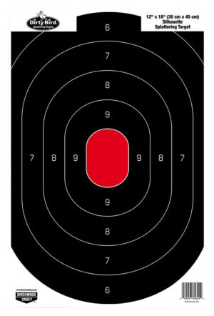 Birchwood Casey 35601 Dirty Bird Silhouette Tagboard Hanging Pistol 12" x 18" Black/Red White Impact Splatter 100 Per Pkg