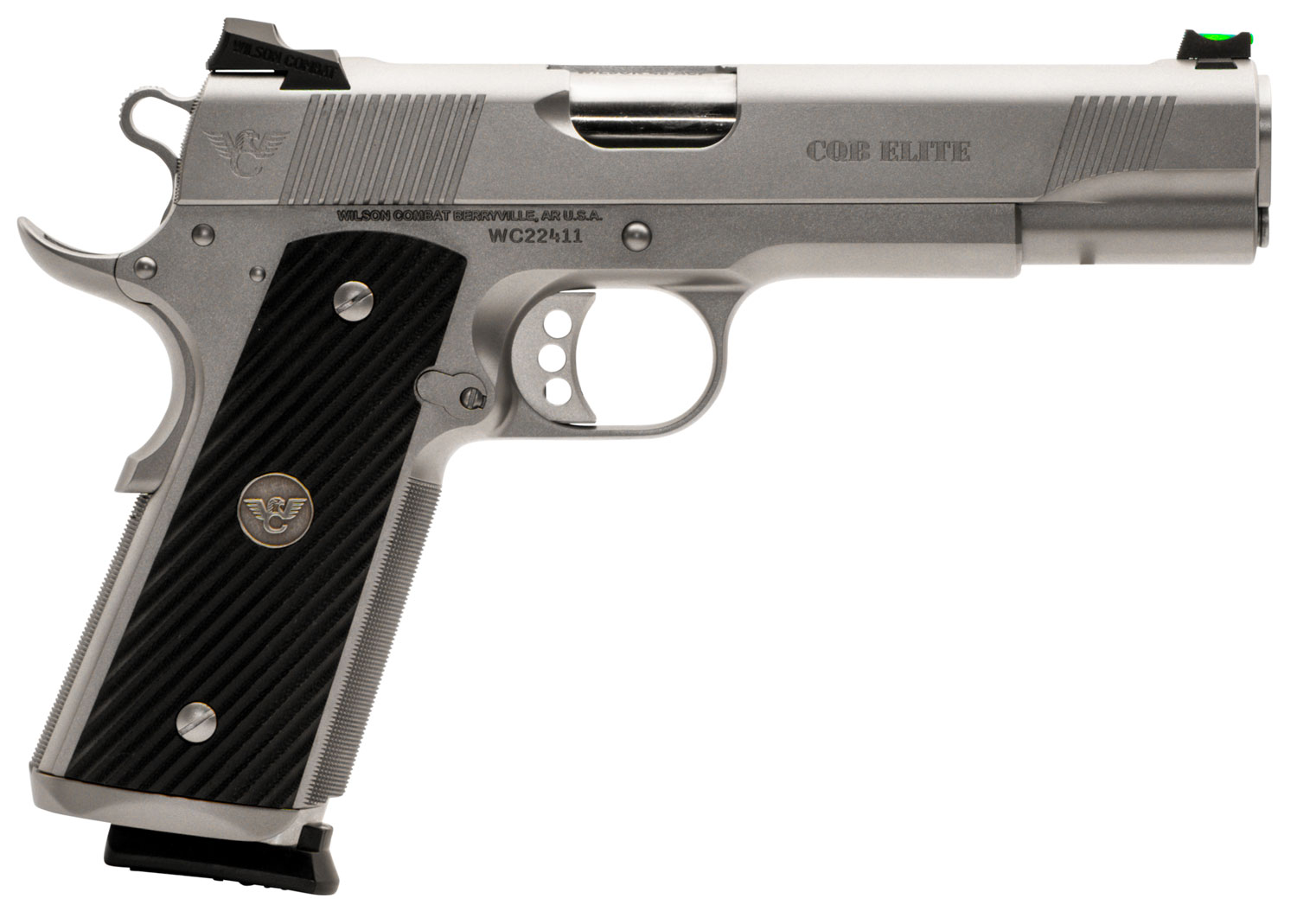 Wilson Combat CQBEFS45SS CQB Elite 45 ACP 8+1 5" Stainless Match Grade Barrel, Serrated Stainless Steel Slide, Stainless Steel Frame w/Beavertail, Black G10 Starburst Grip