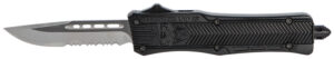 CobraTec Knives SBCTK1SDS CTK-1 Small 2.75" OTF Drop Point Part Serrated D2 Steel Blade/ Black Aluminum Handle Features Glass Breaker Includes Pocket Clip
