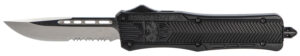 CobraTec Knives MBCTK1MDS CTK-1 Medium 3" OTF Drop Point Part Serrated D2 Steel Blade/Black Aluminum Handle Features Glass Breaker Includes Pocket Clip