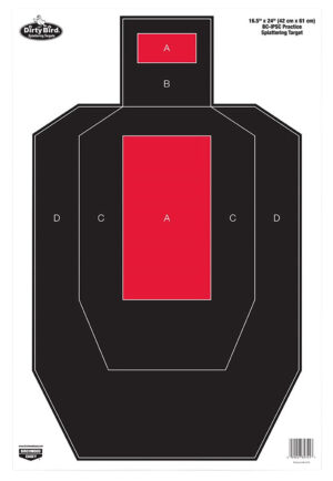 Birchwood Casey 35743 Dirty Bird IPSC Tagboard Hanging Pistol 16.50" x 24" Black/Red White Impact Splatter 3 Per Pkg