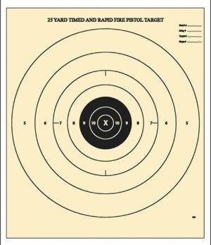 Action Target B8100 Competition NRA Time & Rapid Fire Bullseye Heavy Paper Hanging 25 yds Handgun 21" x 24" Black/White 100 Per Box
