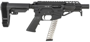 Freedom Ordnance FX9P4S FX-9  9mm Luger 31+1 4" Black Nitride Barrel w/Faux Suppressor, Black Hard Coat Anodized Aluminum Receiver, SB Tactical SBA3 Pistol Brace Stock, Black Polymer Grip
