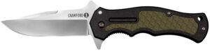 Cold Steel CS20MWC Crawford 1 3.50" Folding Plain 4034 Stainless Steel Blade/Black w/OD Green Traction Inlays GRN Handle Includes Pocket Clip