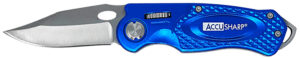 AccuSharp 701C Sport  3" Folding Plain Stainless Steel Blade/Blue Anodized Aluminum Handle Includes Belt Clip