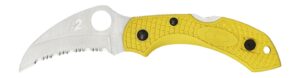 Spyderco C28SYL2HB Dragonfly 2 Salt 2.30" Folding Hawkbill Serrated H2 Steel Blade Yellow FRN Handle, Includes Pocket Clip