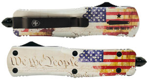 Templar Knife SWTP131 Gen II We The People Small 2.69" OTF Dagger Plain Black Oxide Stonewashed 440C SS Blade, 4.31" White w/Flag & "We The People" Aluminum Handle, Glass Breaker