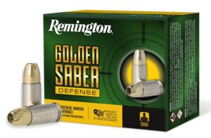 Remington Ammunition 27603 Golden Saber Defense 9mmLuger+P 124gr Brass Jacketed Hollow Point 20 Per Box/25 Case