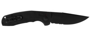 S.O.G SOG15380257 SOG-TAC Auto 3.43" Folding Part Serrated Black TiNi Cryo D2 Steel Blade Black Micro-Textured Anodized Aluminum Handle Includes Pocket Clip