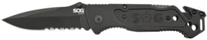 S.O.G SOGFF25CP Escape 3.40" Folding Clip Point Part Serrated Black Hardcased 9Cr18MoV SS Blade Black Anodized Aluminum Handle Includes Belt Clip