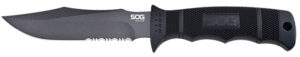 S.O.G SOGM37NCP Seal Pup 4.75" Fixed Clip Point Part Serrated Powder Coated AUS-8A SS Blade Black w/Raised Diamond Pattern GRN Handle Includes Lanyard/Sheath