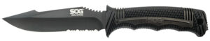 S.O.G SOGSS1003CP Seal Strike 4.90" Fixed Clip Point Part Serrated AUS-8A SS Blade Black Textured GRN/SS Handle Includes Belt Clip/Sheath