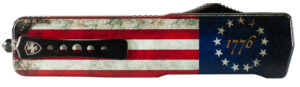 Templar Knife LZBRF321 Premium Weighted Betsy Ross Flag Large 3.55" OTF Drop Point Plain Black Oxide Stonewashed D2 Steel Blade, 5.25" Betsy Ross Flag Aluminum Zinc Alloy Handle