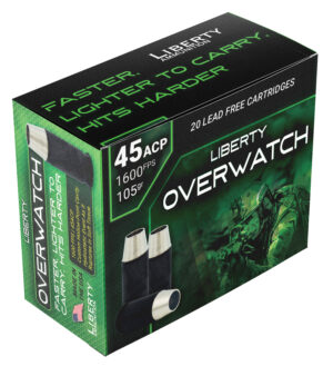 Liberty Ammunition LAOW451051600 OverWatch  45ACP 105gr Open Cavity Design 20 Per Box/50 Case