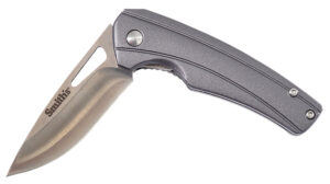 Smiths Products 51246 Istana  2.75" Folding Drop Point Plain Satin 400 SS Blade/Gray Anodized Aluminum Handle Includes Pocket Clip