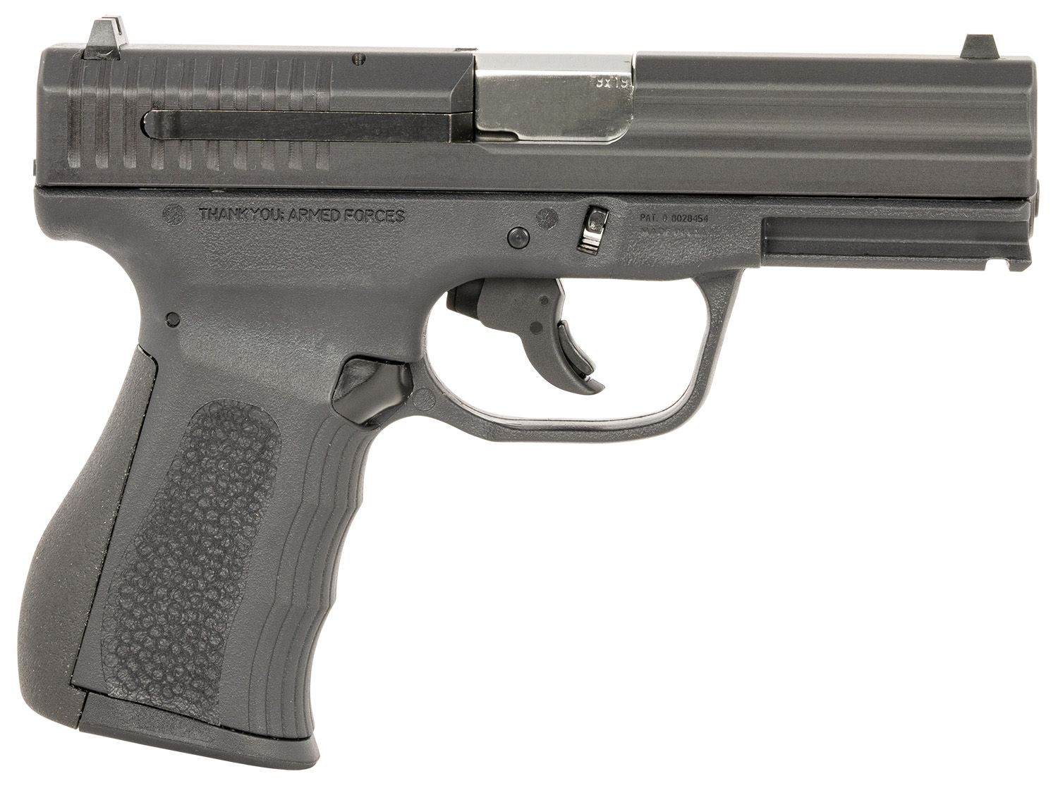FMK G9C1G2BSSCMS 9C1 G2 *CA/MA Compliant Compact Frame 9mm Luger 10+1 3.87" Black Stainless Steel Barrel, Black Serrated Carbon Steel Slide, Black Polymer Frame w/Picatinny Rail, Black Backstrap Grip