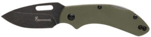 Browning 3220504 Hidden Hollow  EDC Small 2.25" Folding Drop Point Plain Black Oxide Stonewashed D2 Steel Blade, OD Green G10 Handle