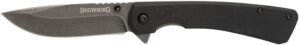 Browning 3220514 Branded Rock  EDC 3" Folding Drop Point Plain Black Stonewashed 7Cr17MoV SS Blade, Black G10 Handle