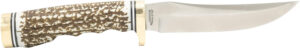Uncle Henry 1100087 Next Gen Golden Spike 5" Fixed Plain Satin Polished Stainless Steel Blade, Brown Brass Accents Staglon Handle