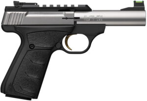 Browning 051605490 Buck Mark Plus Micro Bull 22 LR 10+1 4" Stainless Bull Barrel, Stainless Serrated Slide w/Picatinny Rail, Matte Black Alloy Steel Frame, Black Overmolded UFX Grip