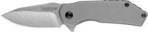Kershaw 1375 Valve  EDC 2.25" Folding Drop Point Plain Stonewashed 4Cr14 Blade, Bead Blasted Stainless Steel Handle