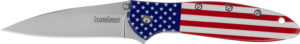 Kershaw 1660USA Leek USA EDC 3" Folding Drop Point Plain Bead Blasted 14C28N Steel Blade, Red/White/Blue Flag Aluminum Handle