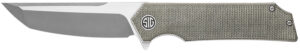 Sig Sauer Knives TS8SG Tsuru 3.30" Folding Tanto Plain Satin 154CM SS Blade, 4.20" Green Canvas Micarta Handle