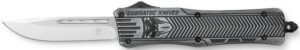 CobraTec Knives MSWCTK1MDNS CTK-1 American Flag Medium 3" OTF Drop Point Plain Stonewashed D2 Steel Blade, 5" Black Aluminum Alloy Handle