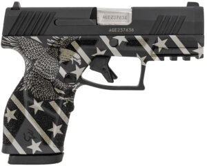 Taurus 1-GX2931-EN1 GX2 Compact Frame 9mm Luger 13+1 3.38" Stainless Steel Barrel, Matte Black Serrated Alloy Steel Slide, Black w/Eagle, Stars & Stripes Polymer Frame w/Accessory Rail