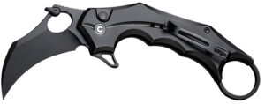 Civivi Knives C16016B-1 Incisor II 2.02" Folding Karambit Plain Black Nitro-V Steel Blade, Black w/Finger Ring Aluminum Handle