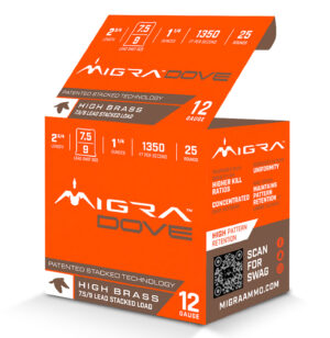 Migra Ammunitions M12UD75-9 Dove 12Gauge 2 3/4" 1 1/4oz 7.5/9Shot 25 Per Box/10 Case
