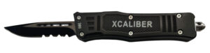 Xcaliber Knife Company  380 ACP  Small 2.75" OTF Part Serrated Black 440C SS Blade, 3.91" Steel Handle