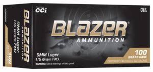 CCI 52001BB Blazer Brass 9mm 115gr Ammo 100 Rounds