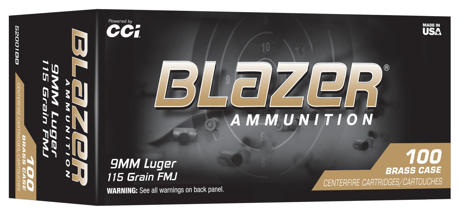 CCI 52001BB Blazer Brass 9mm 115gr Ammo 100 Rounds