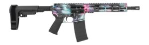 Shark Coast Tactical SCC07077DISCO-P Anime-15 Disco 5.56 NATO 30+1 10.50" Black Nitride Threaded Barrel, Aluminum Receiver w/Picatinny Rail, M-LOK Handguard, Polymer SB Tactical SBA3 Brace, Polymer Gr