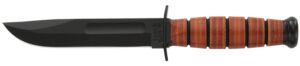 Ka-Bar 1250 Short USMC 5.25" Fixed Clip Point Plain Black 1095 Cro-Van Blade, Brown Leather Handle, Includes Sheath