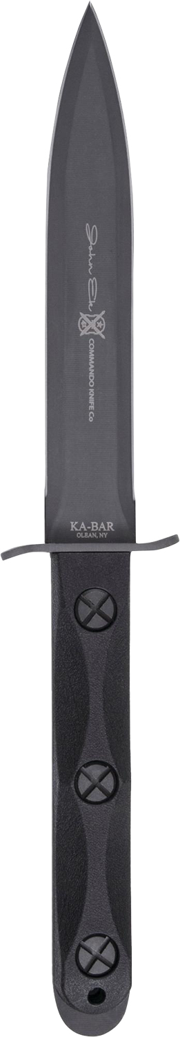 Ka-Bar EK44 Ek Model 4 6.63" Fixed Double Edge Spear Point Plain Stonewashed 1095 Cro-Van Blade, Black GRN Handle, Includes Sheath
