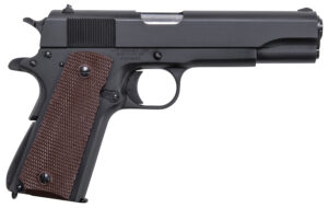 Auto-Ordnance 1911BKO9 1911 A1 GI Spec 9mm Luger 9+1, 5" Stainless Steel Barrel, Matte Black Serrated Carbon Steel Slide & Frame w/Beavertail, Brown Checkered Polymer Grip
