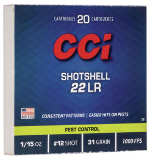 CCI 0039 Rimfire Shotshell 22LR 31gr #12Shot 20 Per Box/100 Case