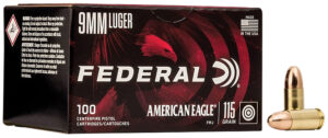 Federal AE9DP100 American Eagle Handgun 9mmLuger 115gr Full Metal Jacket 100 Per Box/5 Case