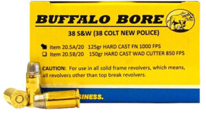 Buffalo Bore Ammunition 205A20 Personal Defense Strictly Business 38S&W 125gr Hard Cast Flat Nose 20 Per Box/12 Case