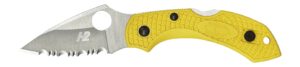 Spyderco C28SYL2 Dragonfly 2 Salt 2.25" Folding Clip Point Serrated H1 Steel Blade Yellow Bi-Directional Texturing FRN Handle Includes Pocket Clip