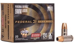 Federal Hydra-Shok 9mm 124gr HP Ammo 20 Rounds