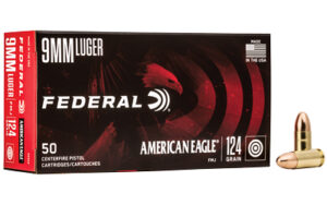 Federal AM Eagle 9mm 124gr FMJ Ammo 50 Rounds