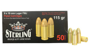 Sterling 9mm 115gr FMJ Brass Ammo 50 Rounds