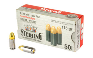 Sterling 9mm 115gr FMJ Steel Ammo 50 Rounds