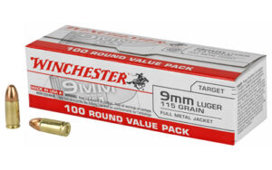 Winchester USA 9mm 115gr FMJ Ammo 100 Rounds
